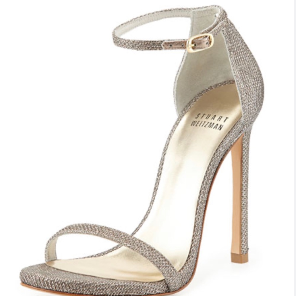 Stuart Weitzman Nudist Metallic Ankle Strap Sandal Platinum Noir